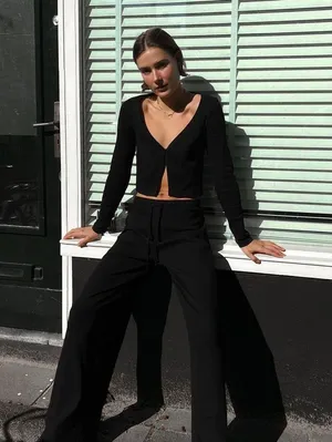 Zara Nwt Black Ribbed One Button Closure Cardigan Bloggers Fav Large thumbnail 3