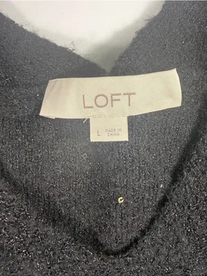 LOFT Black V-Neck Sparkle Knit Sweater thumbnail 5