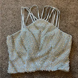 Blue Beaded Halter Top thumbnail 1