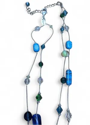 Lia Sophia Blue, Green & Clear Beaded Statement Necklace thumbnail 3