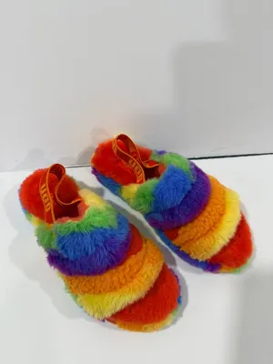 UGG Fluff Yeah Slide Rainbow Multi Color Shearling Slingback Sandal Size 7 Women thumbnail 6