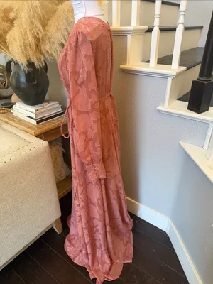 Lulus Kept Your Love Rose Pink Floral Jacquard Long Sleeve Maxi Dress Size XL thumbnail 6