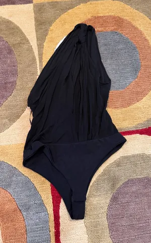 Zara Women Black Bodysuit One Shoulder Very Open Front Cutout Runs Very Small thumbnail 1