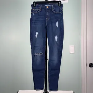 7 For All Mankind Dark Blue Distressed Skinny Jeans size 24 thumbnail 2