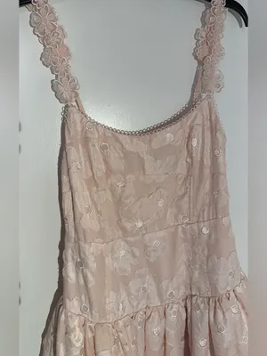 Anthropologie For Love & Lemons Pale Pink Florence Drop Waist Floral Midi Dress thumbnail 10