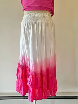 Y2K Pink Ombre Tiered Skirt White to Hot Pink dip dye with mirror sequins thumbnail 4