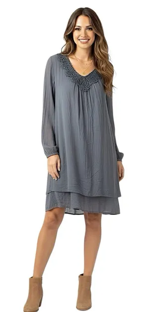 Carla Conti Dress Sz Large Bohemian Boho Ethereal, Romantic Quiet Luxury Neutral thumbnail 1