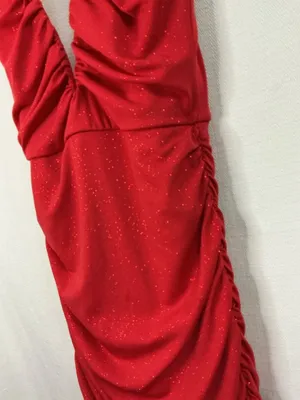 Red Glitter Ruched Bodycon Mini Dress thumbnail 2