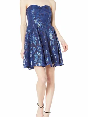 Gianni Bini Strapless Dress with Blue Sequin Overlay Size Small thumbnail 5