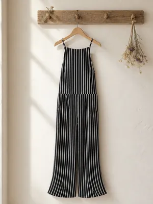 Moa Moa Black & White Vertical-Stripe Wide-Leg Jumpsuit thumbnail 3