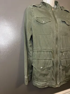 Express Jacket Womens XS Green Army Utility Field Zip Pockets Drawstring Waist thumbnail 2