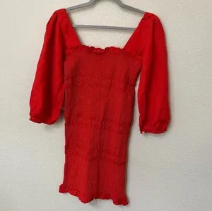 NWT CAPULET x REVOLVE | Siobhan Smocked Ruffle Mini Dress in Tangerine | Size M thumbnail 4