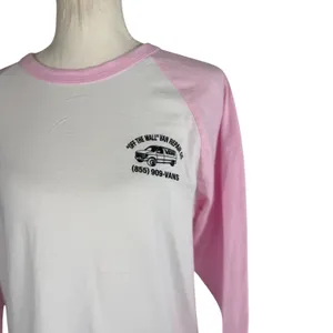 Vans Off The Wall Van Repair Co Raglan Tee Womens M Pink White Graphic Cotton thumbnail 4