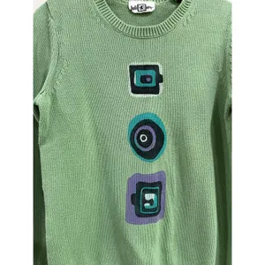 Julianne Vintage Green Art To Wear Sweater Crewneck‎ Graphic Knit Boho Sz M thumbnail 6