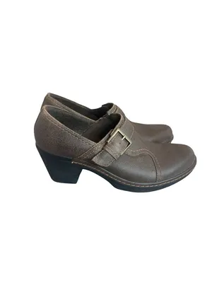 Clarks Bendables Freesia Clog Shoes Low Heel Buckle Leather Light Brown Size 8 thumbnail 5