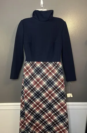 Vintage Haypence Dress Womens Medium Plaid Maxi Mod Turtleneck ILGWU USA 70s thumbnail 1