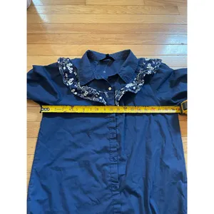 Alice Blue navy and white ruffle western style button down shirt‎ women's size M thumbnail 4