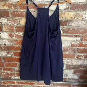 Navy Razor Back Loose Fitting Workout Top with Pockets Size S Blue thumbnail 4
