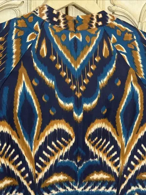 Farm Rio Pineapple Ikat Dress Anthropologie Long-Sleeve Raglan Button Size M thumbnail 10