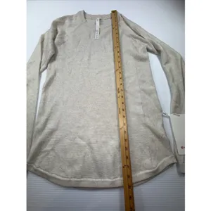 Lululemon Sweater Womens 10 Beige‎ Sit In Lotus Merino Wool Thumbholes Pullover thumbnail 4