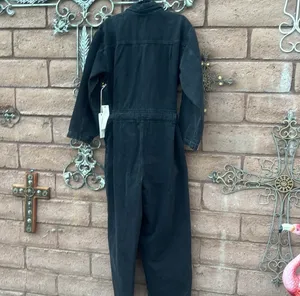 Happy Nature Jumpsuit Women’s XL Black Denim Wide Leg Kate Zip Up Belted NWT thumbnail 6