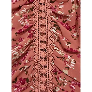 Milk & Honey Pink Floral Ruched Lace Ruffle Blouse Sheer Romantic Top Small thumbnail 3