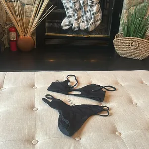Tinibikini‎ Black Ribbed Two Piece Bikini Set Size Medium thumbnail 7