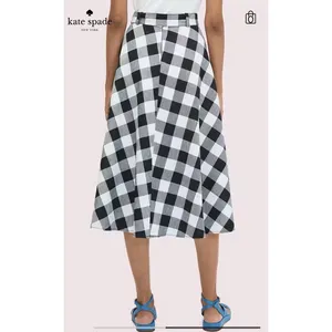 New Kate Spade New York Linen Blend Gingham Belted Skirt‎ Size 0 Black/White thumbnail 2