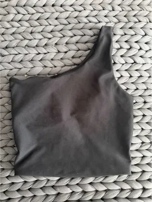 YPB One Shoulder Cropped Tank Black thumbnail 2