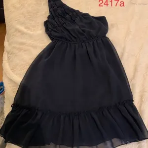 YA Los Angeles Navy Blue One Shoulder Ruched Chiffon Mini Dress‎ Small thumbnail 3