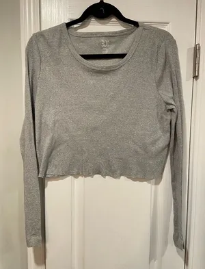 NWOT BDG Urban Outfitters Size L Gray Ribbed Stretch Long Sleeve Crop Top thumbnail 1
