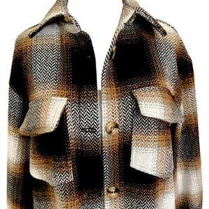 New Sweet Lovely by Jen Long Button Up Plaid Shacket M Brown Size M thumbnail 4