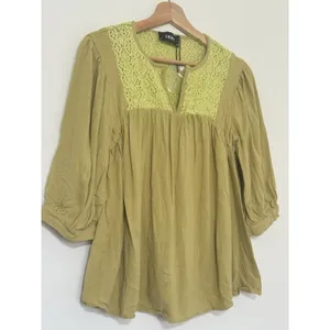 Cider Crochet Peasant Blouse Women’s Size XS Green/Yellow Boho Cottagecore NWOT thumbnail 2
