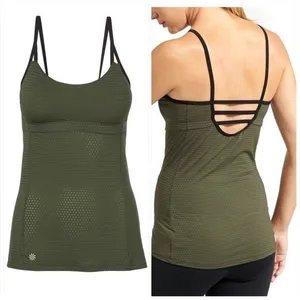Athleta Chi Mesh Tank Top Olive Green Strappy Back Built in Bra Size Medium thumbnail 2