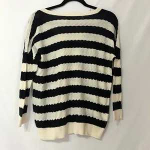 MADEWELL Striped White Black Knit V-Neck Sweater Womens XS Slouchy Oversized thumbnail 7