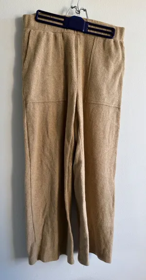 Madewell MWL Womens Wide Leg Lounge Pants Tan‎ Textured Knit Pockets Size M thumbnail 1