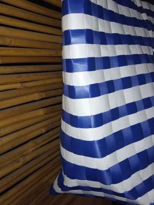 Wax Straw L Seaside Striped Tote Bag in Blue White thumbnail 5