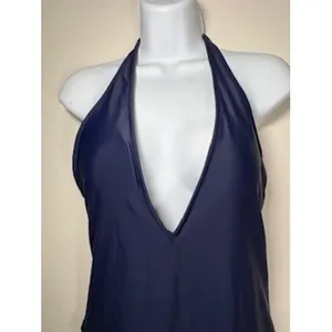 Aerie One Piece Swimsuit Medium Navy Blue Plunging Halter Neck‎ Open Back Swim thumbnail 3