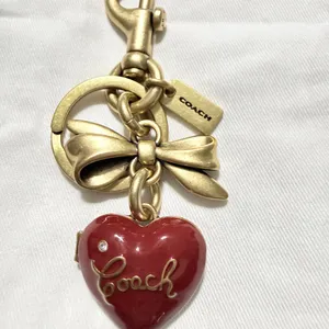Coach Bow Heart Locket Bag Charm Keychain thumbnail 3