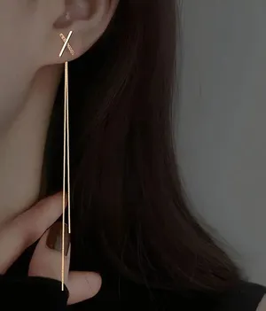 NEW cross dangle earrings, gold dangle drop earrings, trendy minimalist earrings thumbnail 1