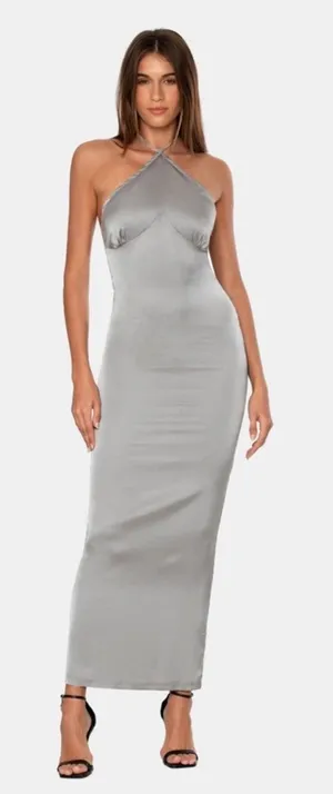 NWT OW Collection Saga Satin‎ Maxi Dress Grey Sz Medium $250 thumbnail 1
