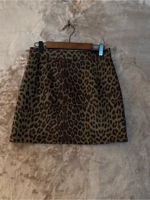Leopard Print Faux Suede A-Line Mini Skirt Women’s Size M Black/Olive thumbnail 11