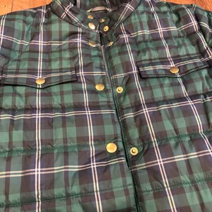 J. Crew Womens Puffer Jacket Size Small Green Tartan Plaid Zip Front (NO BELT) thumbnail 3