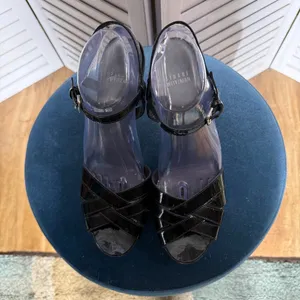 Stuart Weitzman Black Patent Leather Heels straps buckle closure platform Sz 10 thumbnail 7