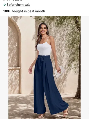 Wide Leg Palooza High-Waist Tie-Belt Pants in Navy Very Lightweight Size Medium thumbnail 2