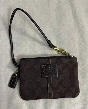 Coach Brown Signature Wristlet with Gold Hardware thumbnail 1