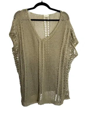 POL Olive Green Open Knit Sheer Short Sleeve Top Shirt Blouse Size Large thumbnail 1