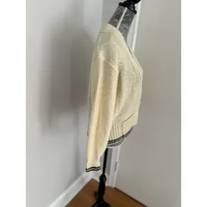 Vintage 80s Scenario Sz: L cream V-neck button-front knit cardigan Pockets thumbnail 3