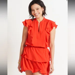 Revolve Amanda uprichard Baretta mini Dress v neck ruffle size small thumbnail 2