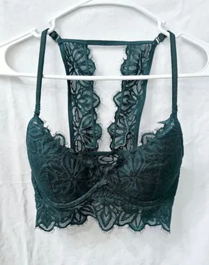 Women's Victoria's Secret PINK Lace Racerback Bralette Size S Green thumbnail 1